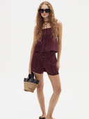 Lanhtropy Top Mei Linen Top in Deep Merlot