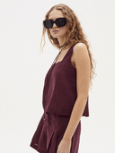 Lanhtropy Top Mei Linen Top in Deep Merlot