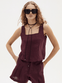 Lanhtropy Top Mei Linen Top in Deep Merlot