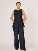 Laude Top Long Line Denim Vest in Dark Indigo