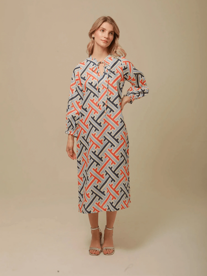 Lavi Dress Beatriz Dress in Blue & Orange Print