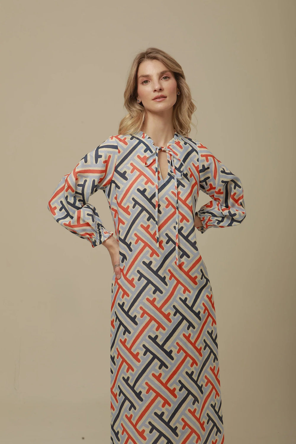 Lavi Dress Beatriz Dress in Blue & Orange Print