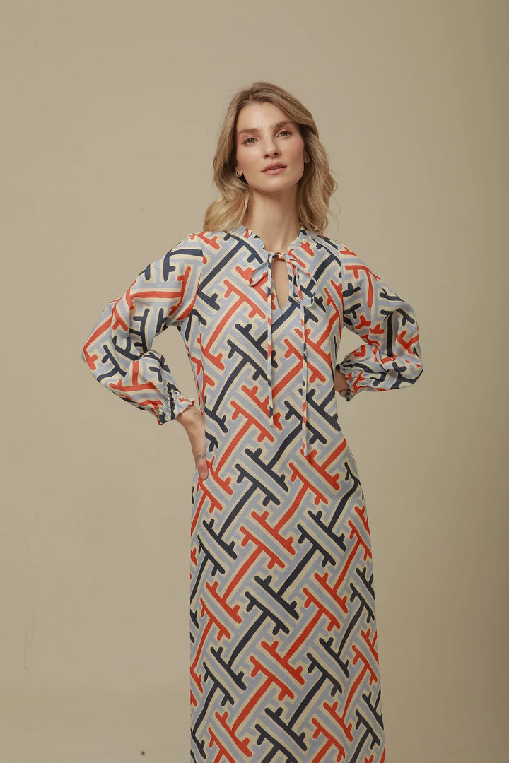 Lavi Dress Beatriz Dress in Blue & Orange Print