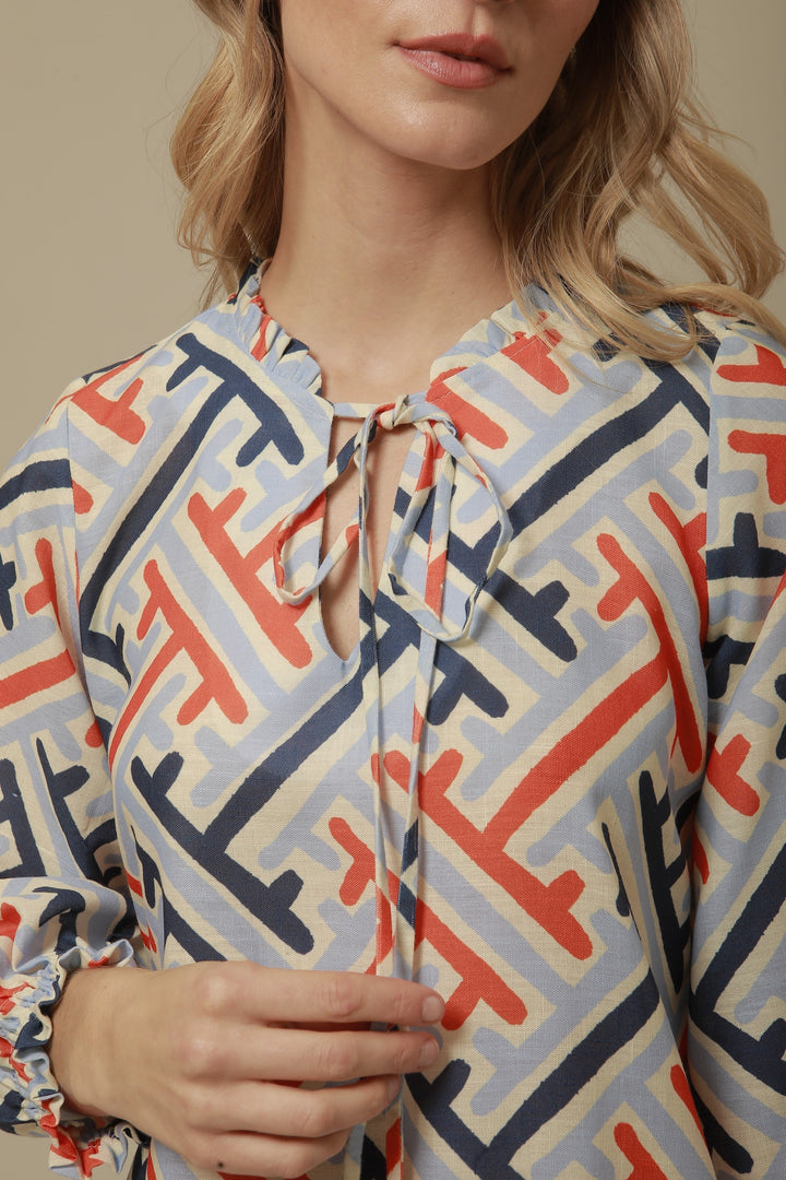 Lavi Dress Beatriz Dress in Blue & Orange Print