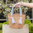 LIKHÂ Tote Powder Blue Small Seagrass Tote Bag with Wrapped Handles