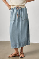 Lilla P Pant Denim Drawcord Skirt in Blue Wash