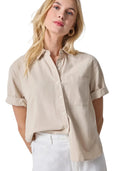 Lilla P Top Linen Blend Boyfriend Button Down in Bamboo