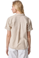 Lilla P Top Linen Blend Boyfriend Button Down in Bamboo