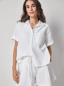 Lilla P Top Linen Blend Boyfriend Button Down in White