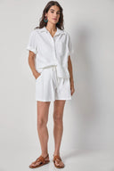 Lilla P Top Linen Blend Boyfriend Button Down in White