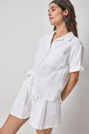 Lilla P Top Linen Blend Boyfriend Button Down in White