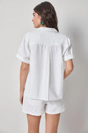 Lilla P Top Linen Blend Boyfriend Button Down in White