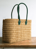 Medina Tote L Water Reed Tote with Green Handles