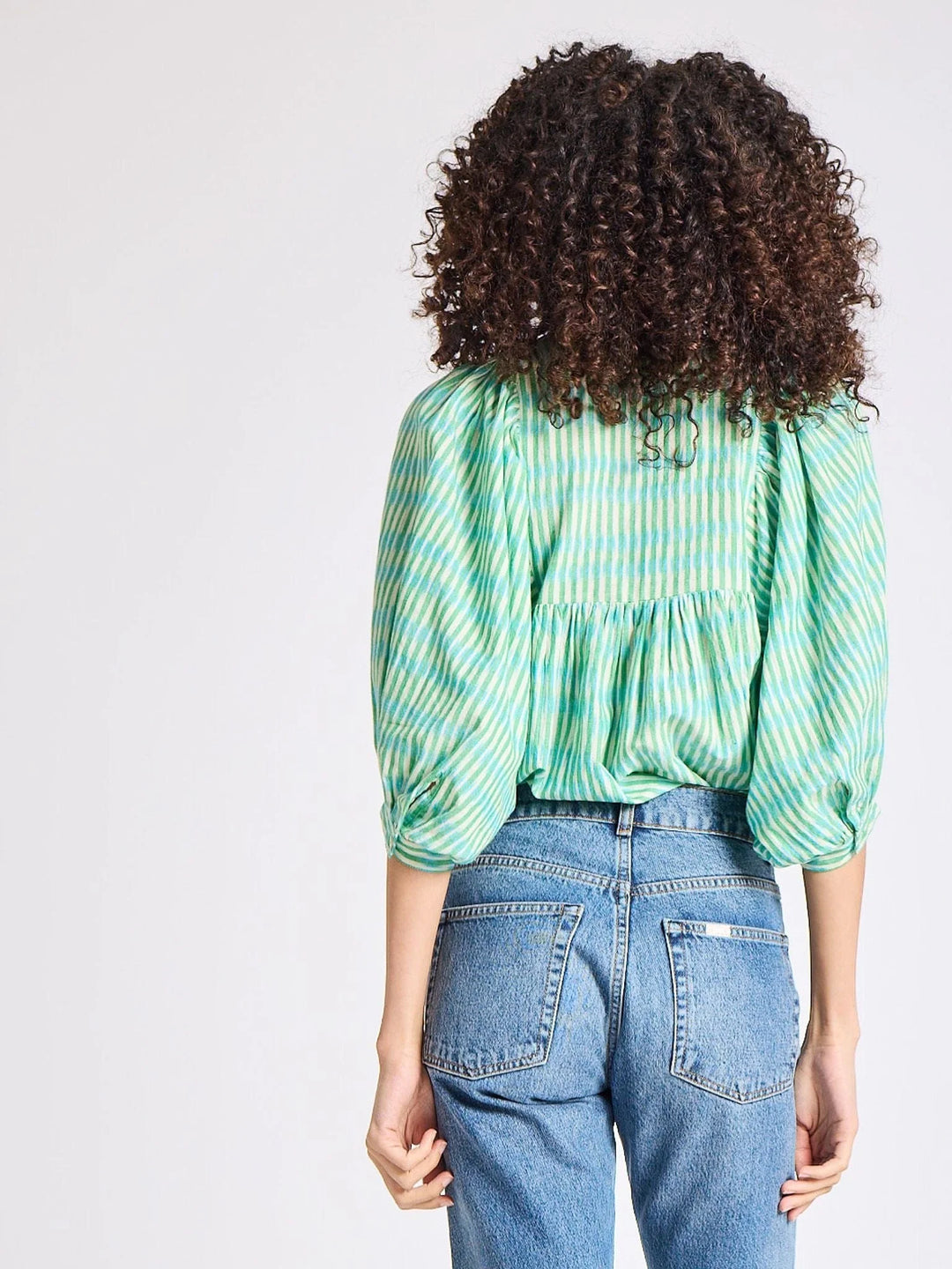 Thalia Top in Green & Blue Ikat