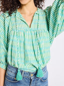 Mille Top Thalia Top in Green & Blue Ikat