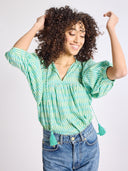 Mille Top Thalia Top in Green & Blue Ikat