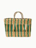 Mogadoro Tote Striped Open Weave Rattan Medium Tote in Green