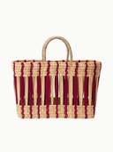 Mogadoro Tote Striped Open Weave Rattan Tote in Burgundy