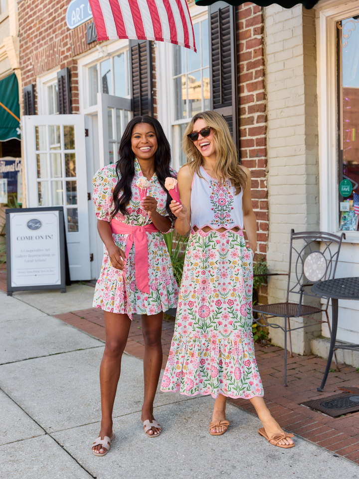 The Monica Dress | Pink Folk Flower