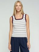Navy & Red Ruffled Striped Top