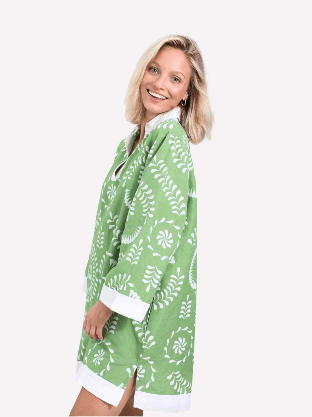 navyBLEU Dress The Catherine Dress in Green with White