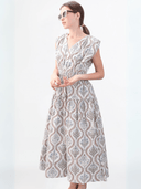 navyBLEU Dress The Eva Dress in White & Brown Botanical