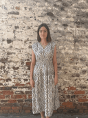 navyBLEU Dress The Eva Dress in White & Brown Botanical