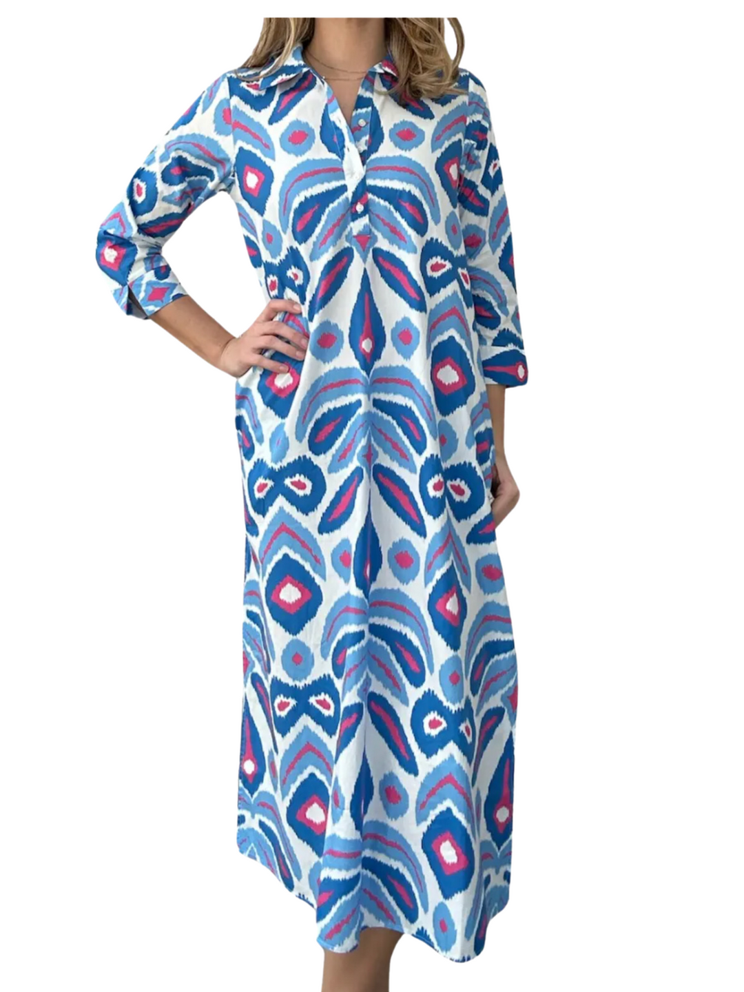 navyBLEU Dress The Sara Ikat Long Tunic in Pink / Blue