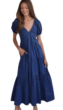 Never A Wallflower Dress Coco Maxi Dress in Blueprint Silver Stripe