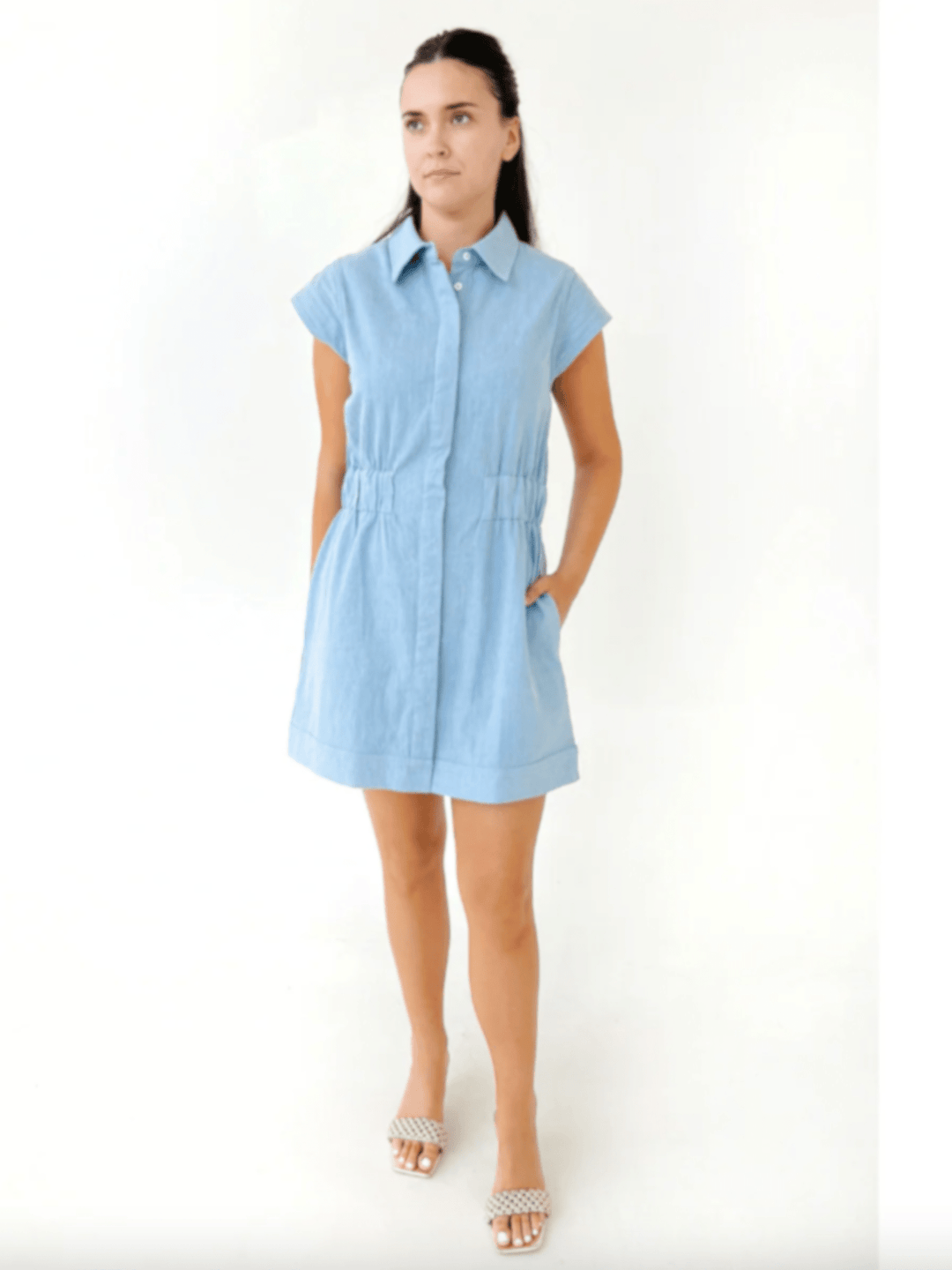 Never A Wallflower Dress Epaulet Short Dress in Chambray