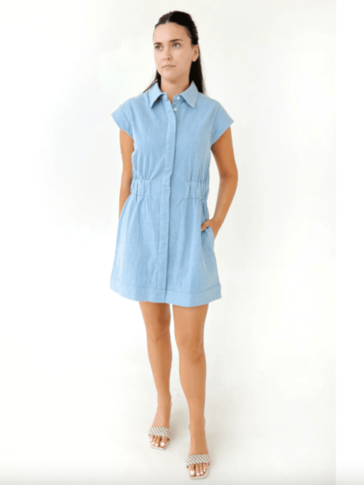Never A Wallflower Dress Epaulet Short Dress in Chambray