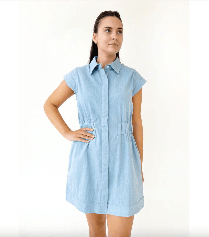 Never A Wallflower Dress Epaulet Short Dress in Chambray