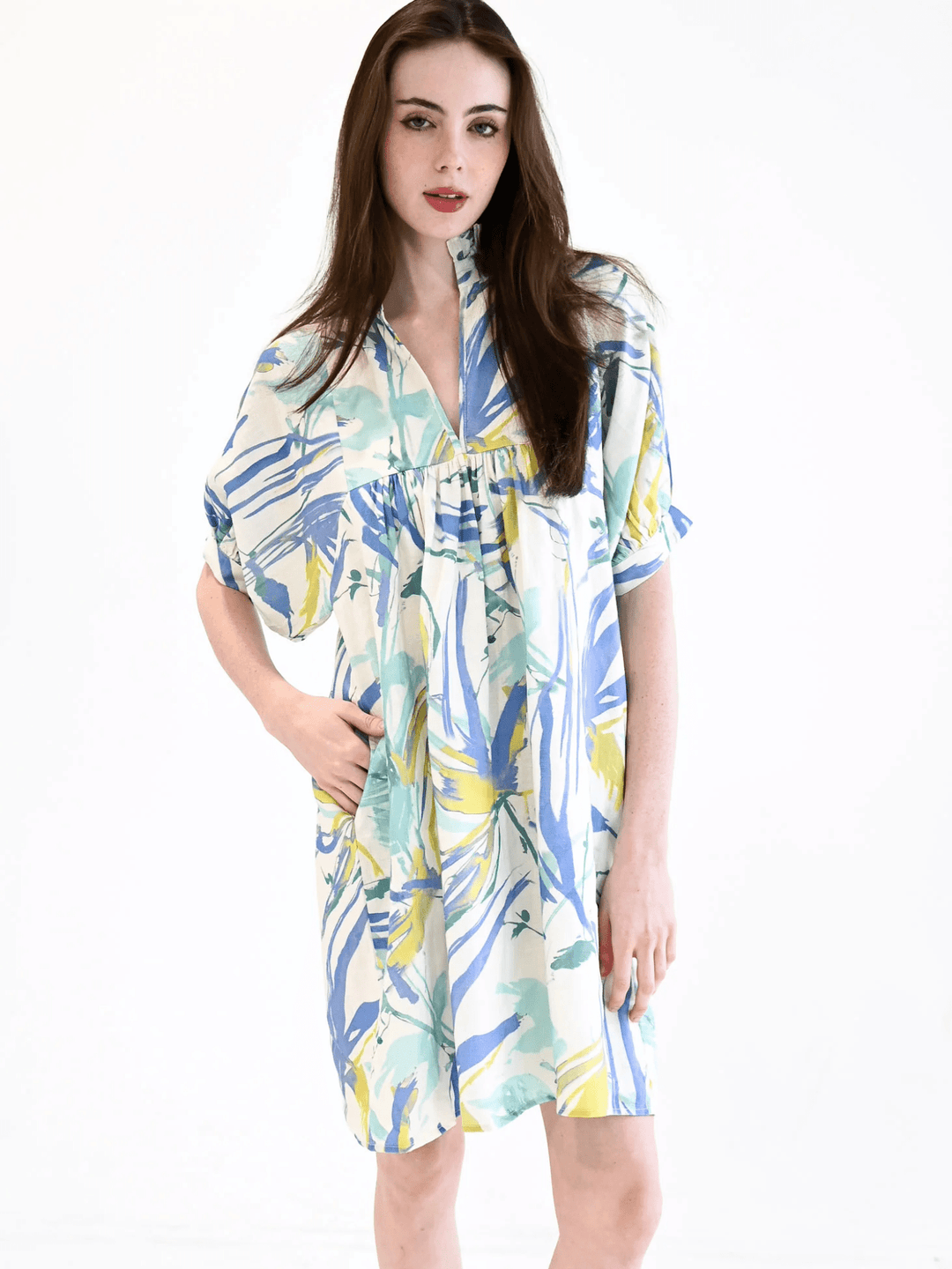 Never A Wallflower Dress High Neck Dress in Aquamarine Watercolor