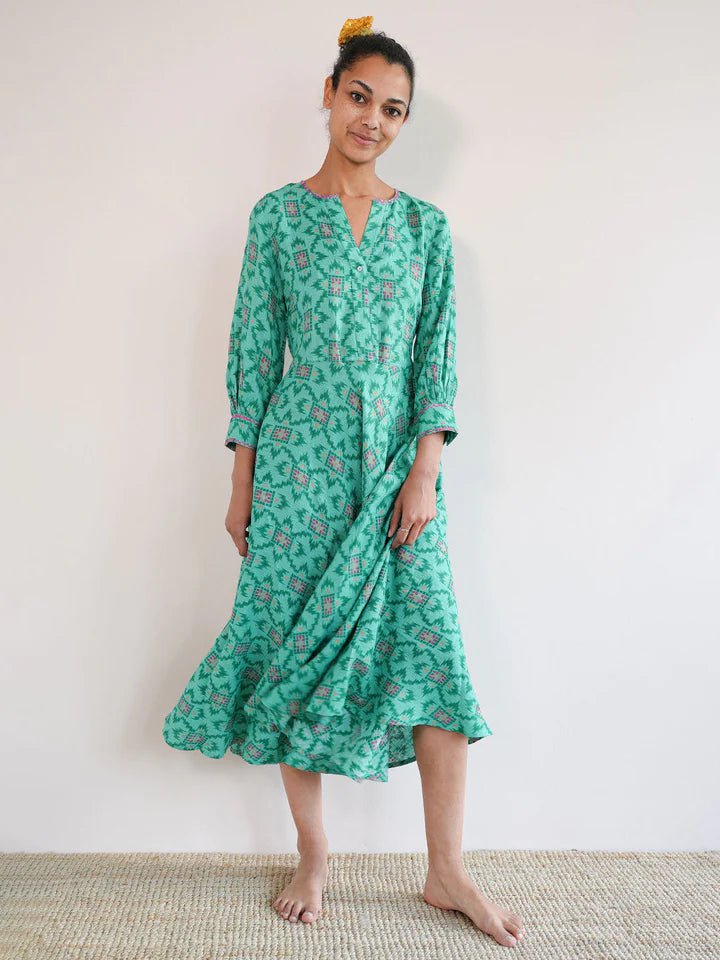 Nimo with Love Dress Azurite Dress in Green Ikat