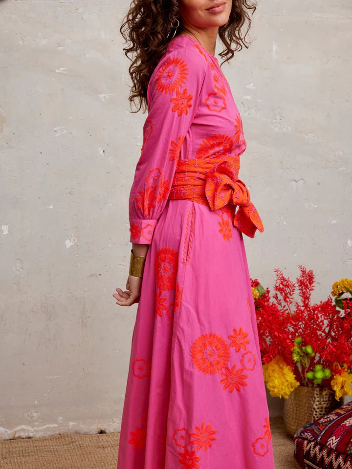 Nimo with Love Dress Azurite Dress in Pink / Orange Flower Embroidery
