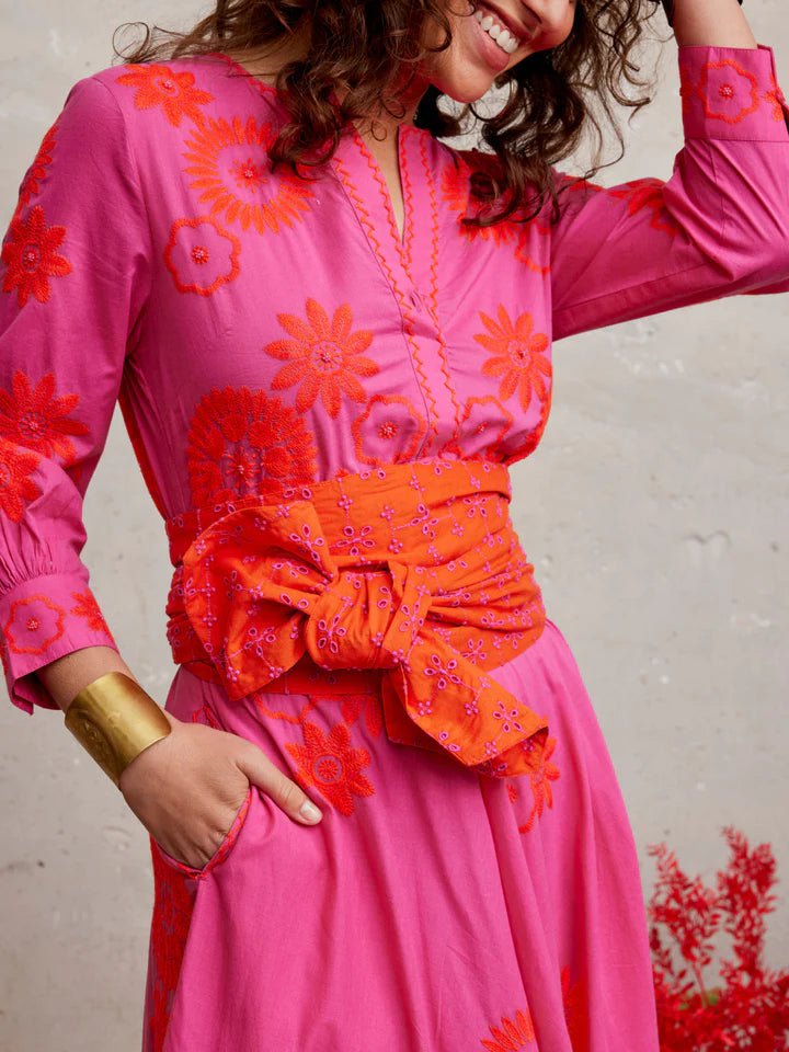 Nimo with Love Dress Azurite Dress in Pink / Orange Flower Embroidery