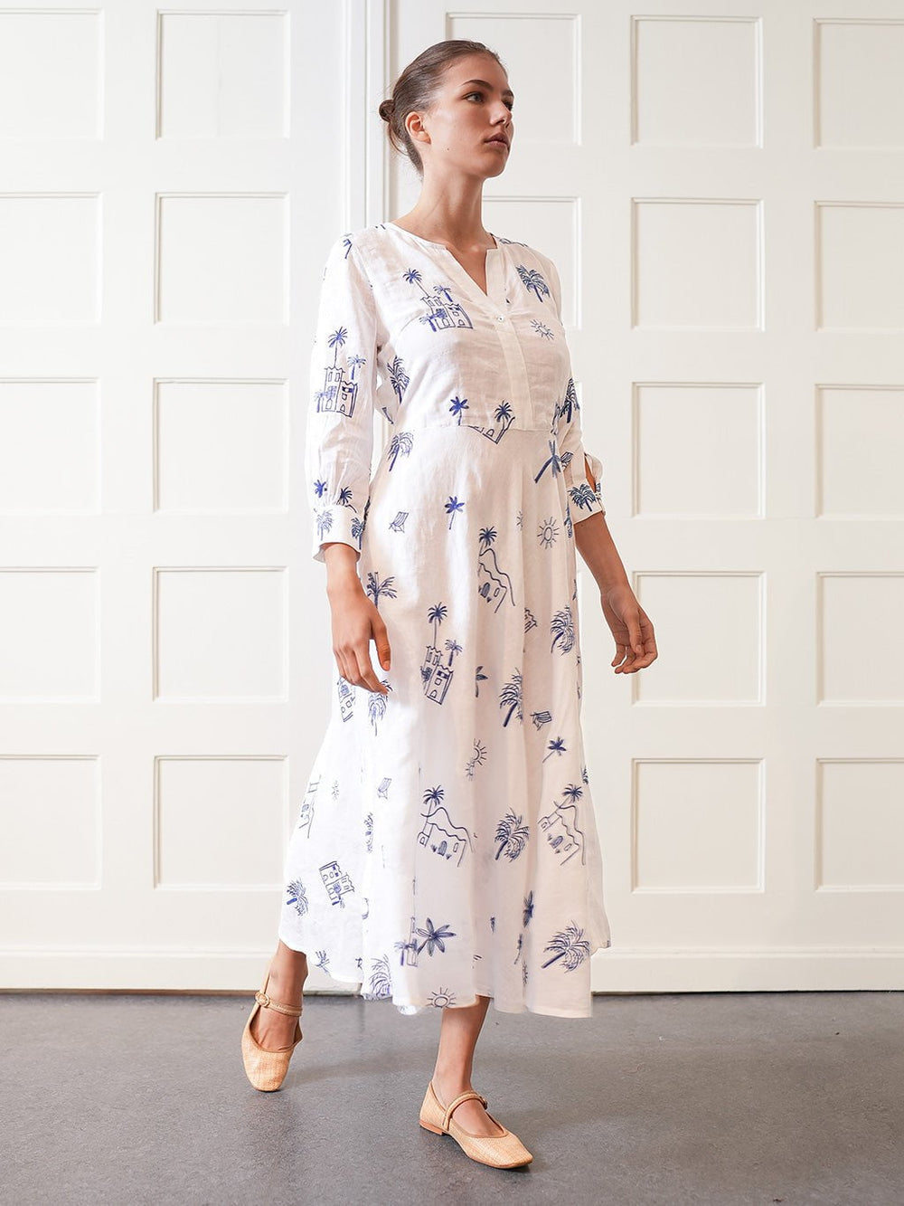 Nimo with Love Dress Azurite Dress in White with Village Embroidery