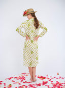 Nimo with Love Dress Cedar Kaftan in Green Dots and Bird Embroidery