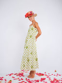 Nimo with Love Dress Cornflower Dress in Green Dots and Bird Embroidery