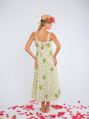 Nimo with Love Dress Cornflower Dress in Green Dots and Bird Embroidery