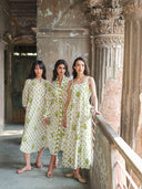 Nimo with Love Dress Cornflower Dress in Green Dots and Bird Embroidery