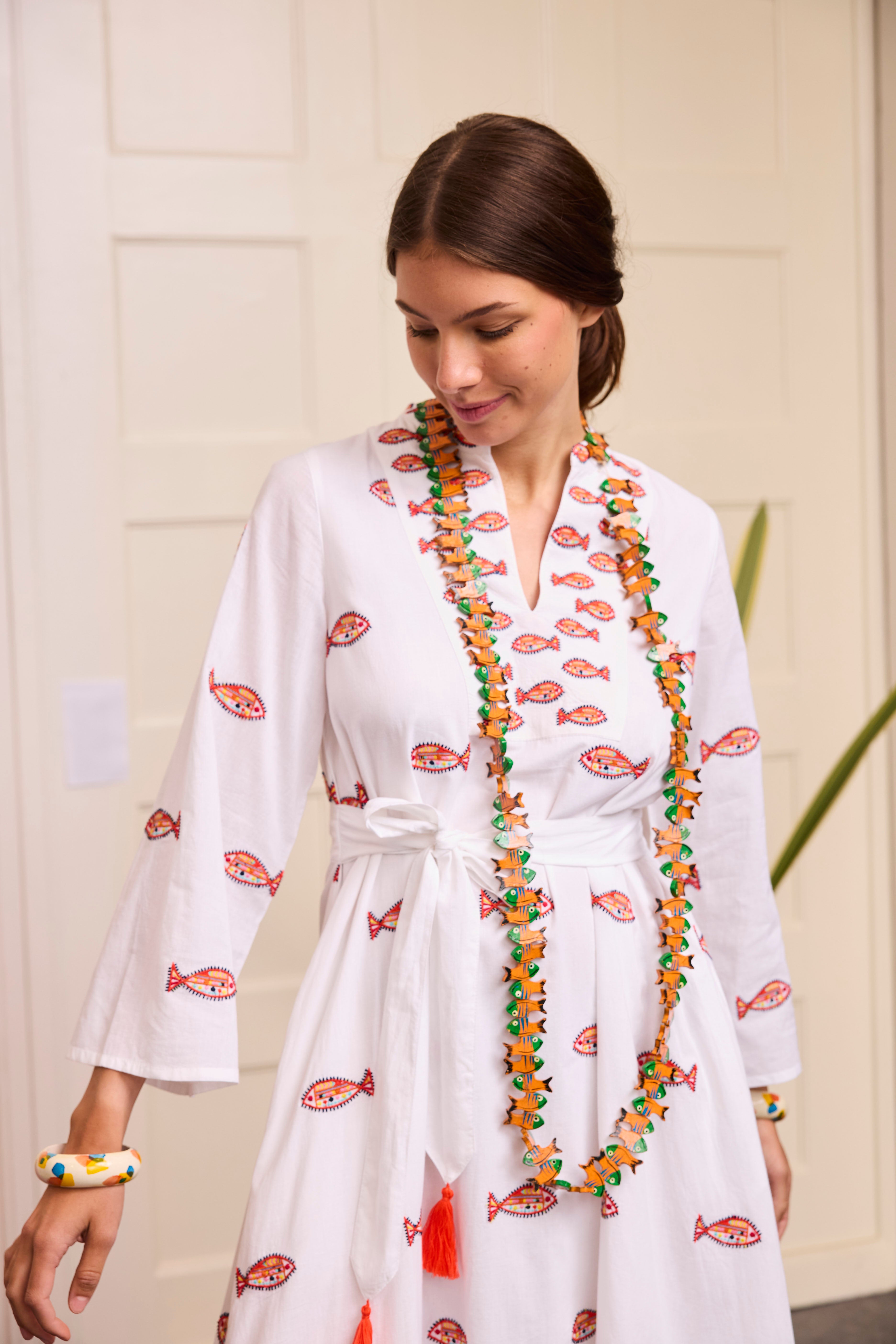 Lemon Dress in White / Fish Embroidery – Beau & Ro