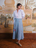 Nimo with Love Skirts Chervil Skirt in Ocean and Flower Embroidery