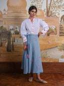 Nimo with Love Skirts Chervil Skirt in Ocean and Flower Embroidery