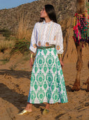 Nimo with Love Skirts Lantana Skirt in White / Green Ornament Embroidery