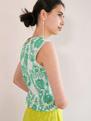 Nimo with Love Top Angelica Blouse in White/ Green Ornament Embroidery