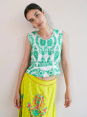 Nimo with Love Top Angelica Blouse in White/ Green Ornament Embroidery
