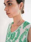 Nimo with Love Top Angelica Blouse in White/ Green Ornament Embroidery