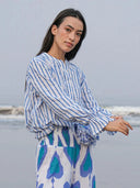 Nimo with Love Top Broom Blouse in White & Blue Stripes