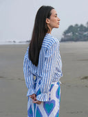 Nimo with Love Top Broom Blouse in White & Blue Stripes